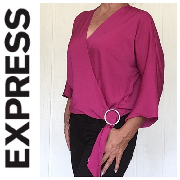 EXPRESS FAUX WRAP PINK BLOUSE NWT MEDIUM - Picture 2 of 12